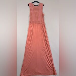 H&M Dark Coral Long Maxi Sleeveless Dress with Upper Lace Detail